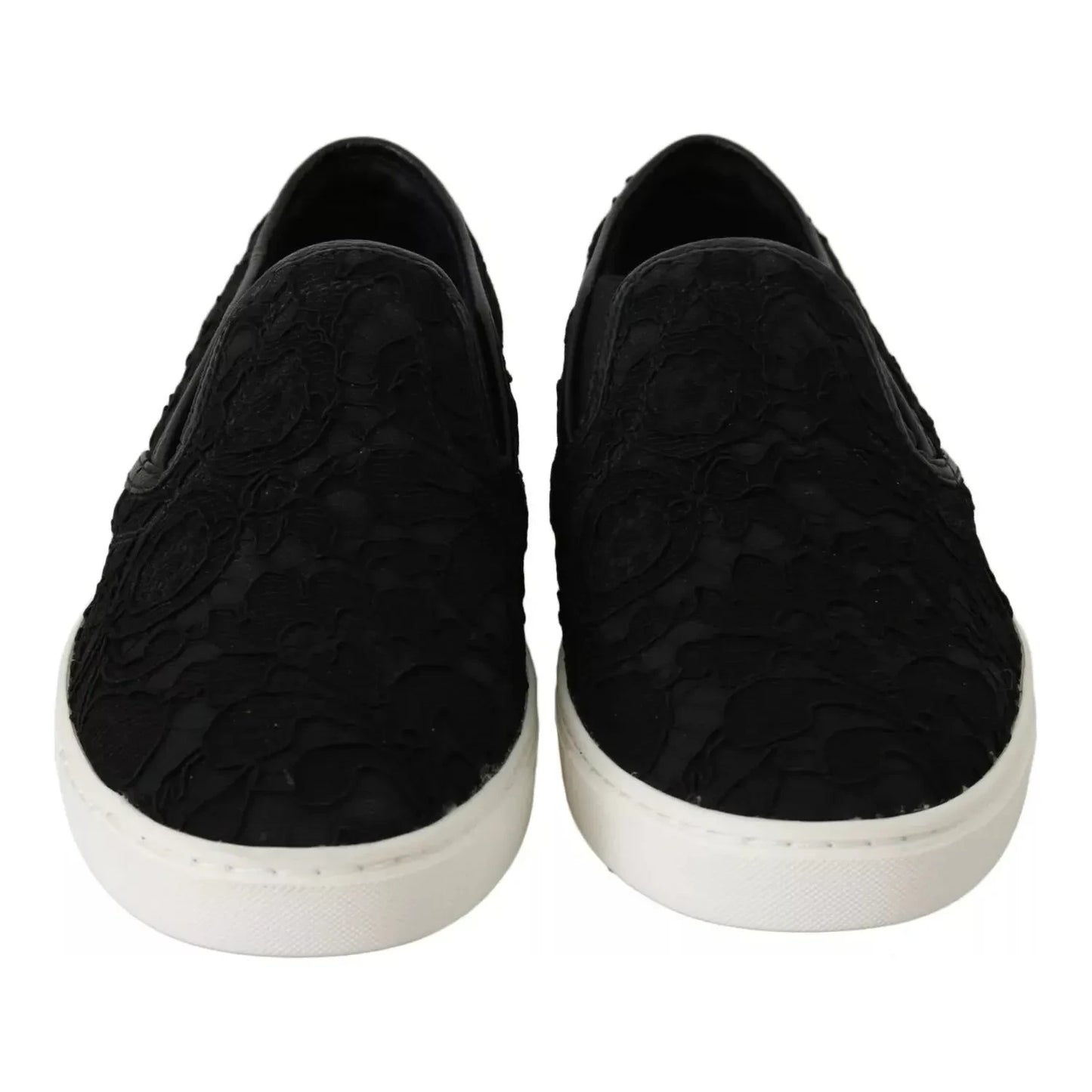 Dolce & Gabbana Black Lace Leather Logo Flat Slip-On Sneakers Dolce & Gabbana Light Gray