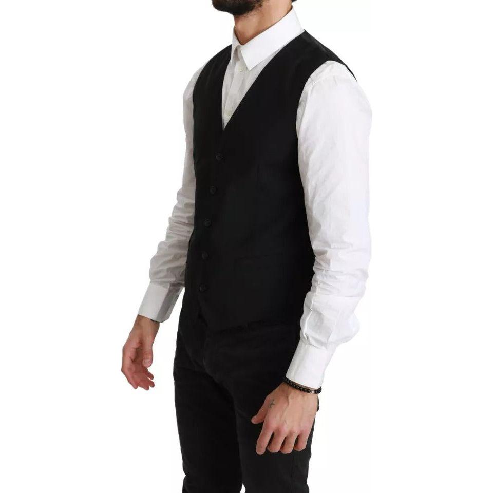 Dolce & Gabbana Black Wool Stretch Waistcoat Formal Dress Vest Dolce & Gabbana Black