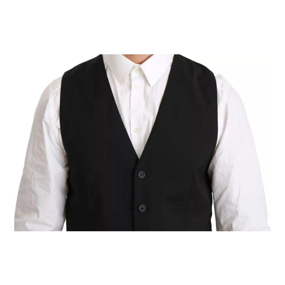 Dolce & Gabbana Black Wool Stretch Waistcoat Formal Dress Vest Dolce & Gabbana Light Gray