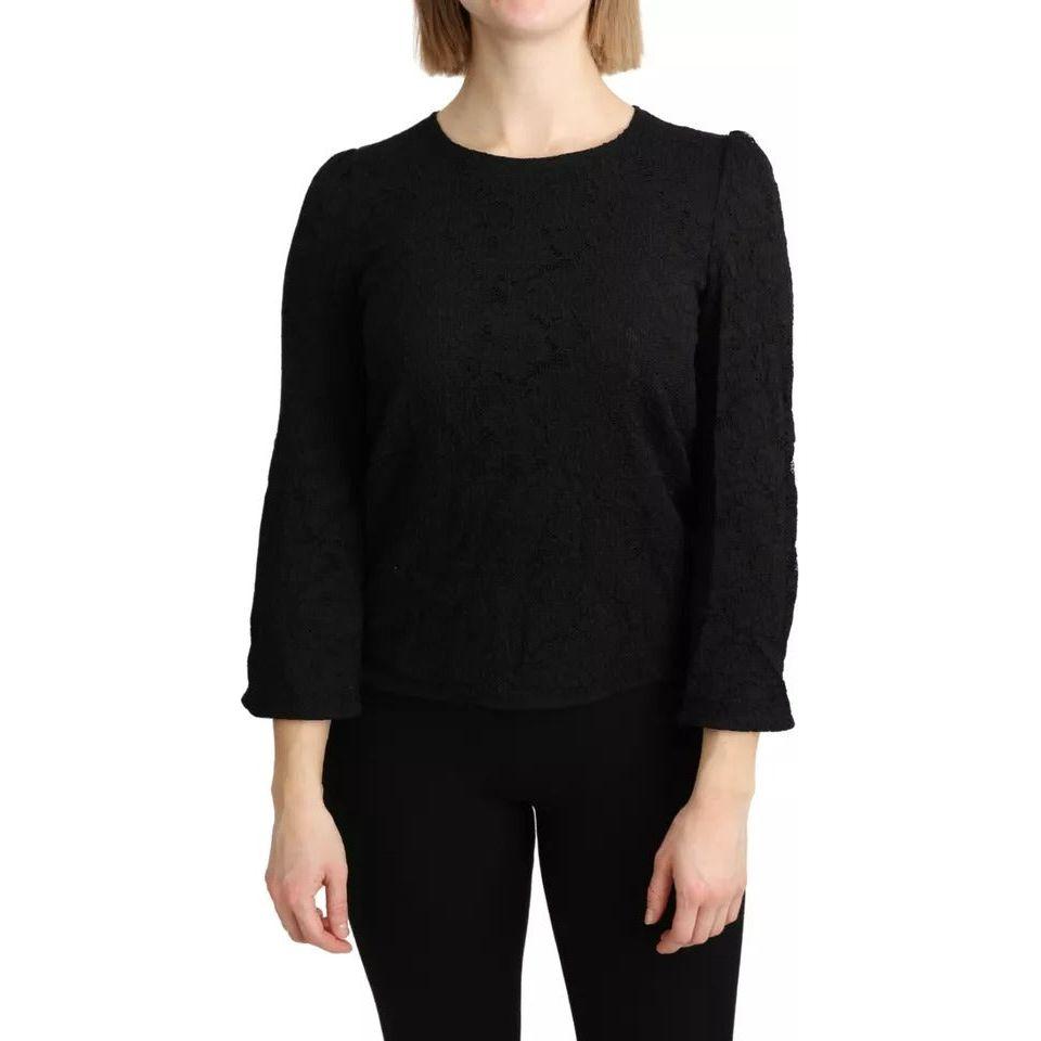 Dolce & Gabbana Black Lace Long Sleeves Blouse STAFF Top Dolce & Gabbana Tan