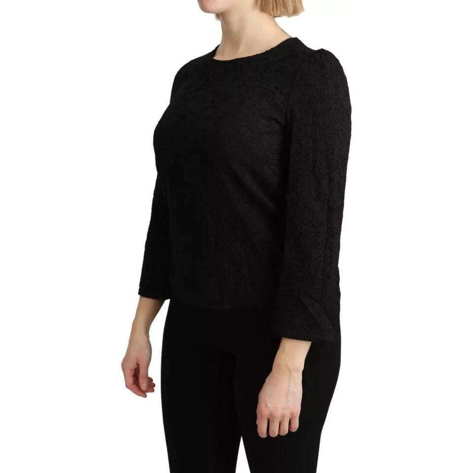 Dolce & Gabbana Black Lace Long Sleeves Blouse STAFF Top Dolce & Gabbana Tan