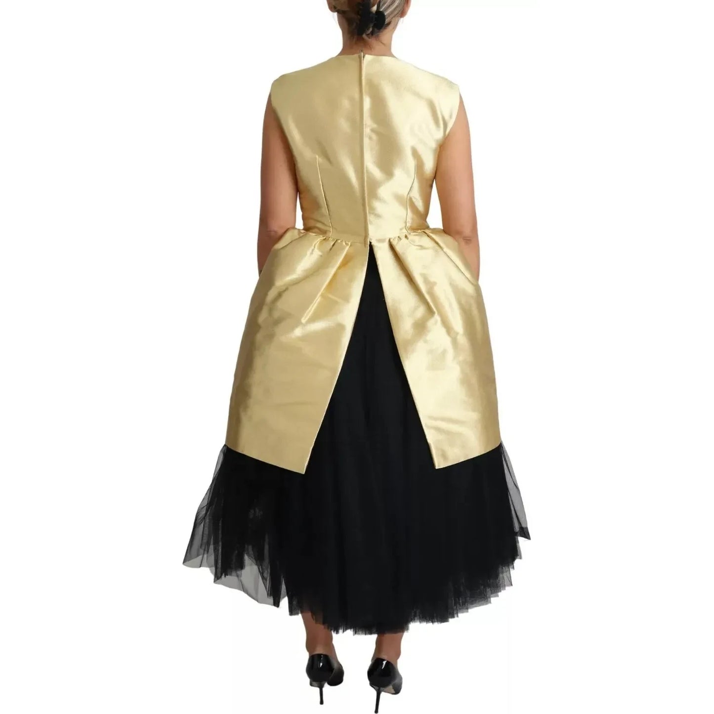 Dolce & Gabbana Polyester Gold Sleeveless A-line Tulle Dress Dolce & Gabbana Black