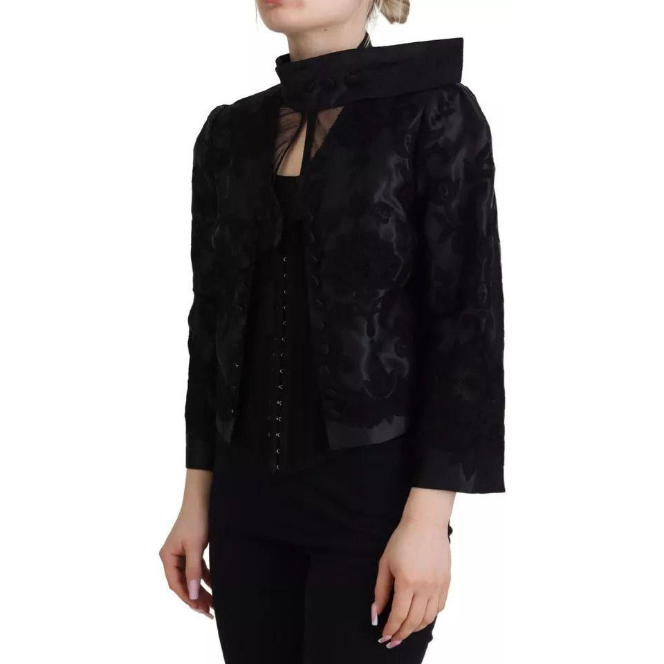 Dolce & Gabbana Black Lace Sheer Corset Organza Silk Jacket Dolce & Gabbana Black