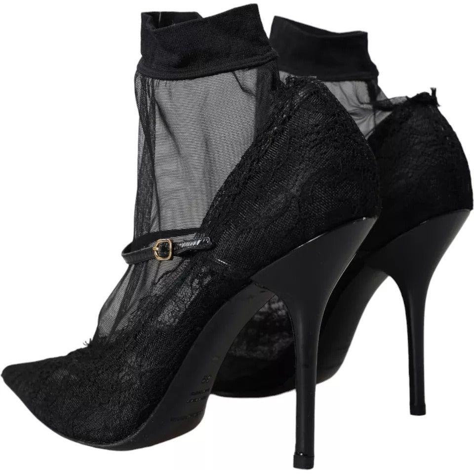 Dolce & Gabbana Black Tulle Stretch Boots Pumps Shoes Dolce & Gabbana Black