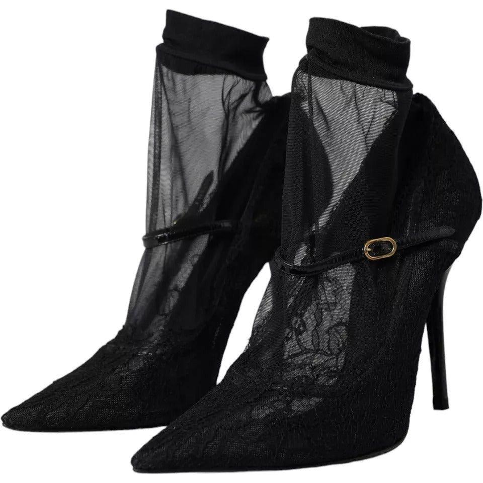 Dolce & Gabbana Black Tulle Stretch Boots Pumps Shoes Dolce & Gabbana Black