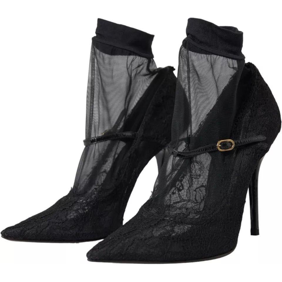 Dolce & Gabbana Black Tulle Stretch Boots Pumps Shoes Dolce & Gabbana Black