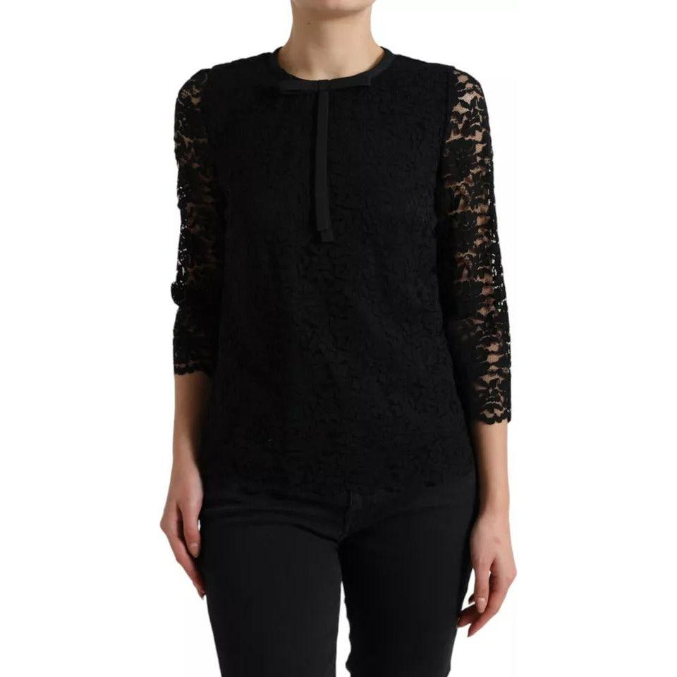 Dolce & Gabbana Black Floral Lace Blouse T-shirt Staff Top Dolce & Gabbana Black
