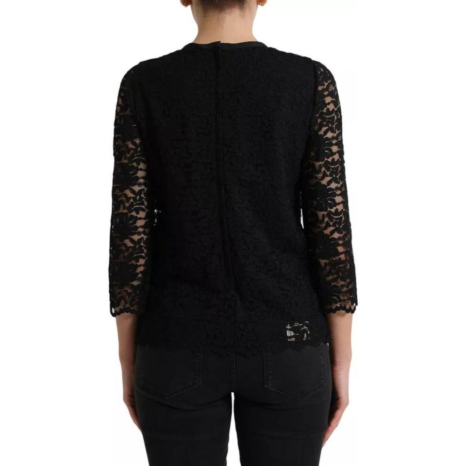 Dolce & Gabbana Black Floral Lace Blouse T-shirt Staff Top Dolce & Gabbana Black