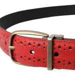 Dolce & Gabbana Red Perforated Leather Metal Buckle Belt Men BEL9182-85