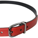 Dolce & Gabbana Red Leather Silver Metal Buckle Belt Men BEL9188-95
