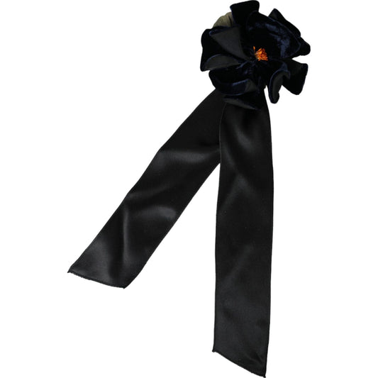 Dolce & Gabbana Black Silk Gold Brass Floral Hair Pin Brooch Brooch