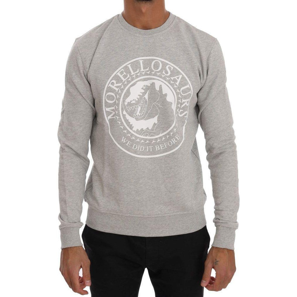 Frankie Morello Gray Cotton Crewneck Pullover Sweater TSH1291#2-2