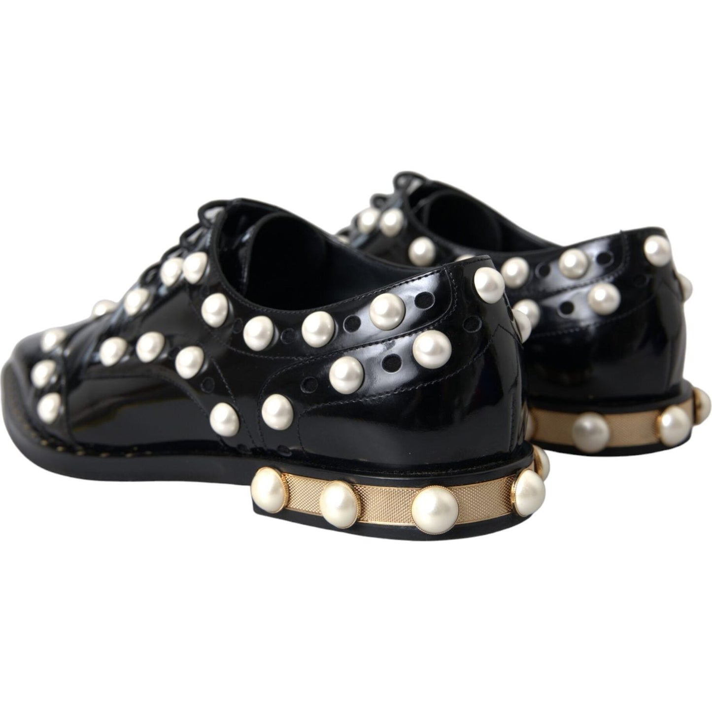 Dolce & Gabbana Black Leather Faux Pearl Dress Broque Shoes Dolce & Gabbana Black