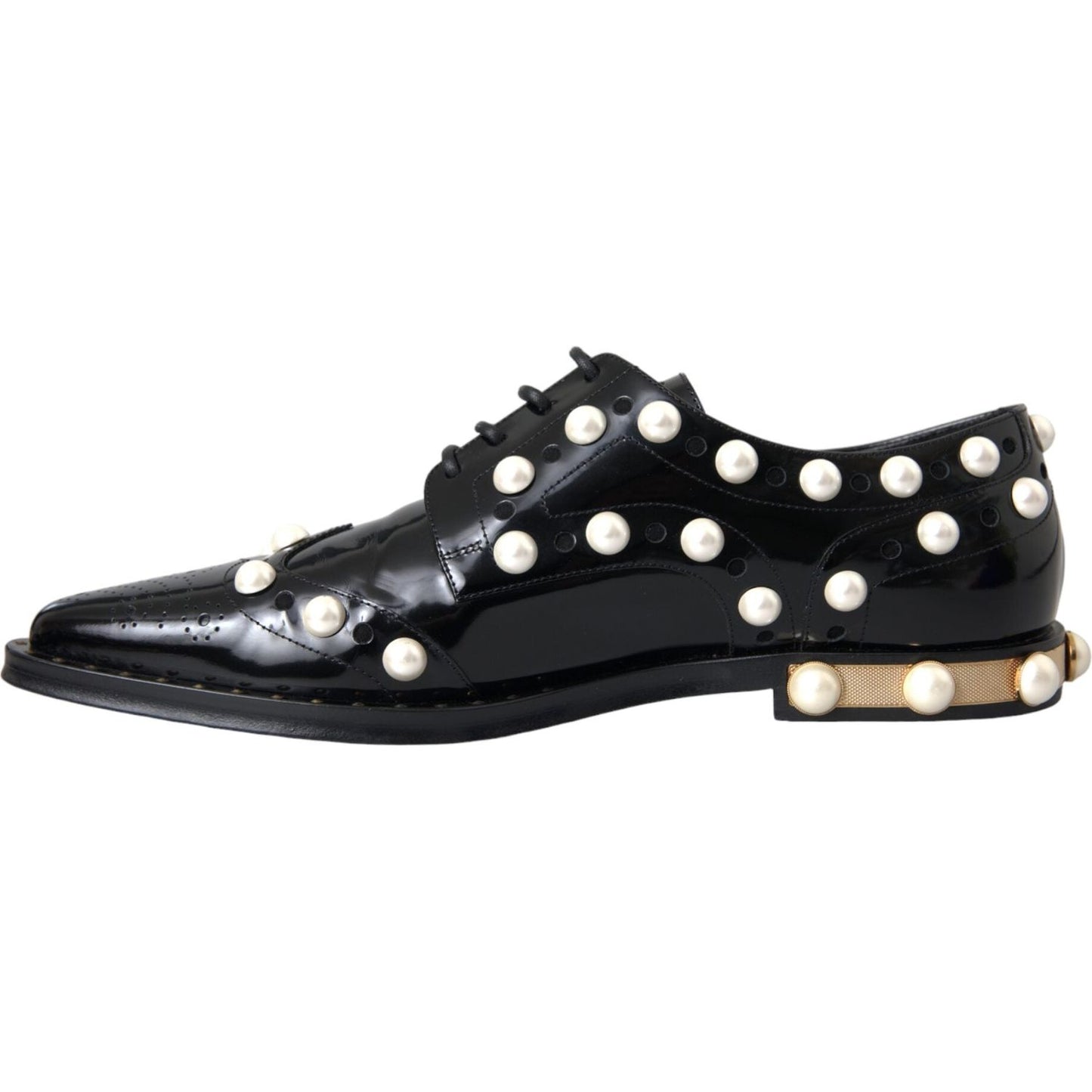 Dolce & Gabbana Black Leather Faux Pearl Dress Broque Shoes Dolce & Gabbana Black