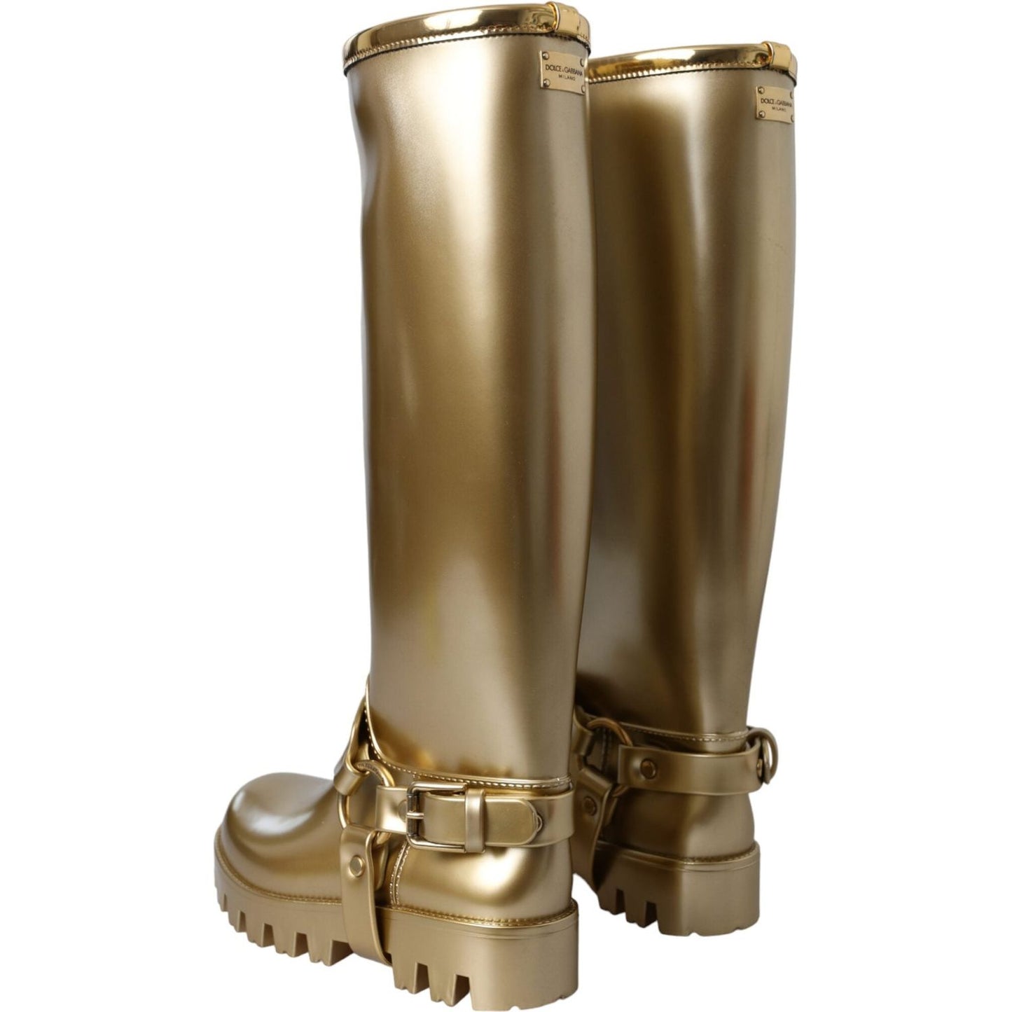 Dolce & Gabbana Metallic Gold Rubber PVC Rain Boots Shoes Dolce & Gabbana Dark Olive Green