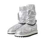 Dolce & Gabbana Metallic Silver Quilted Logo Patch Boot Shoes LA11147-39