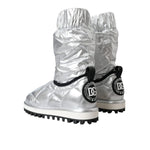 Dolce & Gabbana Metallic Silver Quilted Logo Patch Boot Shoes LA11147-39