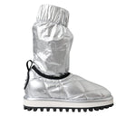 Dolce & Gabbana Metallic Silver Quilted Logo Patch Boot Shoes LA11147-39