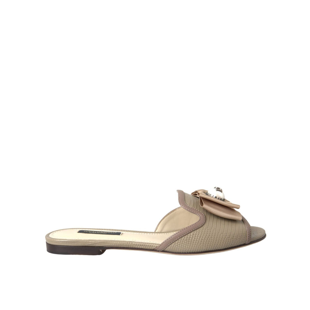 Dolce & Gabbana Beige Logo Pearl Flats Sandals Slides Shoes LA10971-35