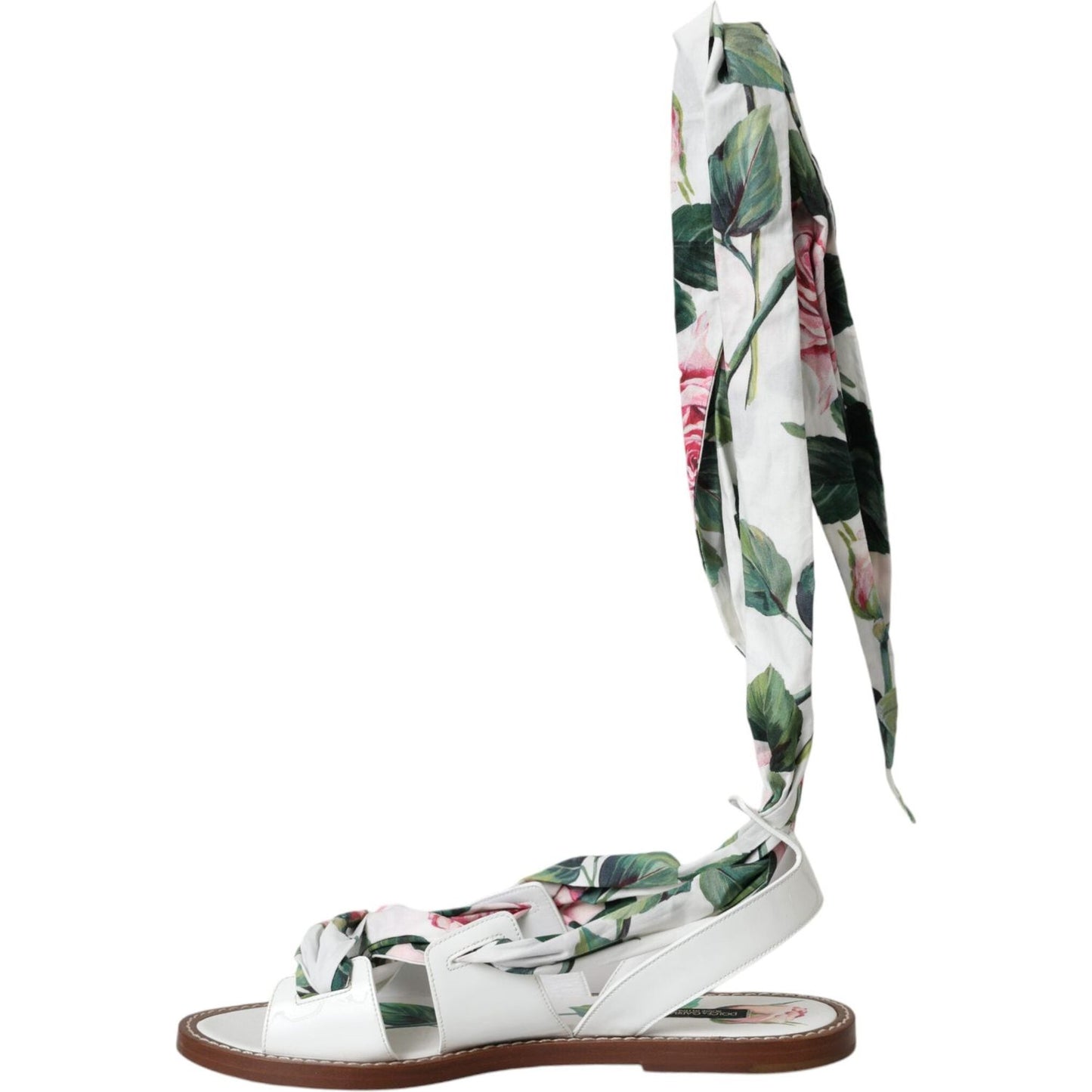 Dolce & Gabbana Multicolor Floral Print Ankle Wrap Sandals Shoes Dolce & Gabbana Light Gray