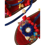Dolce & Gabbana Multicolor Pom Pom Fur Wrap Sandals Shoes LA11080-35