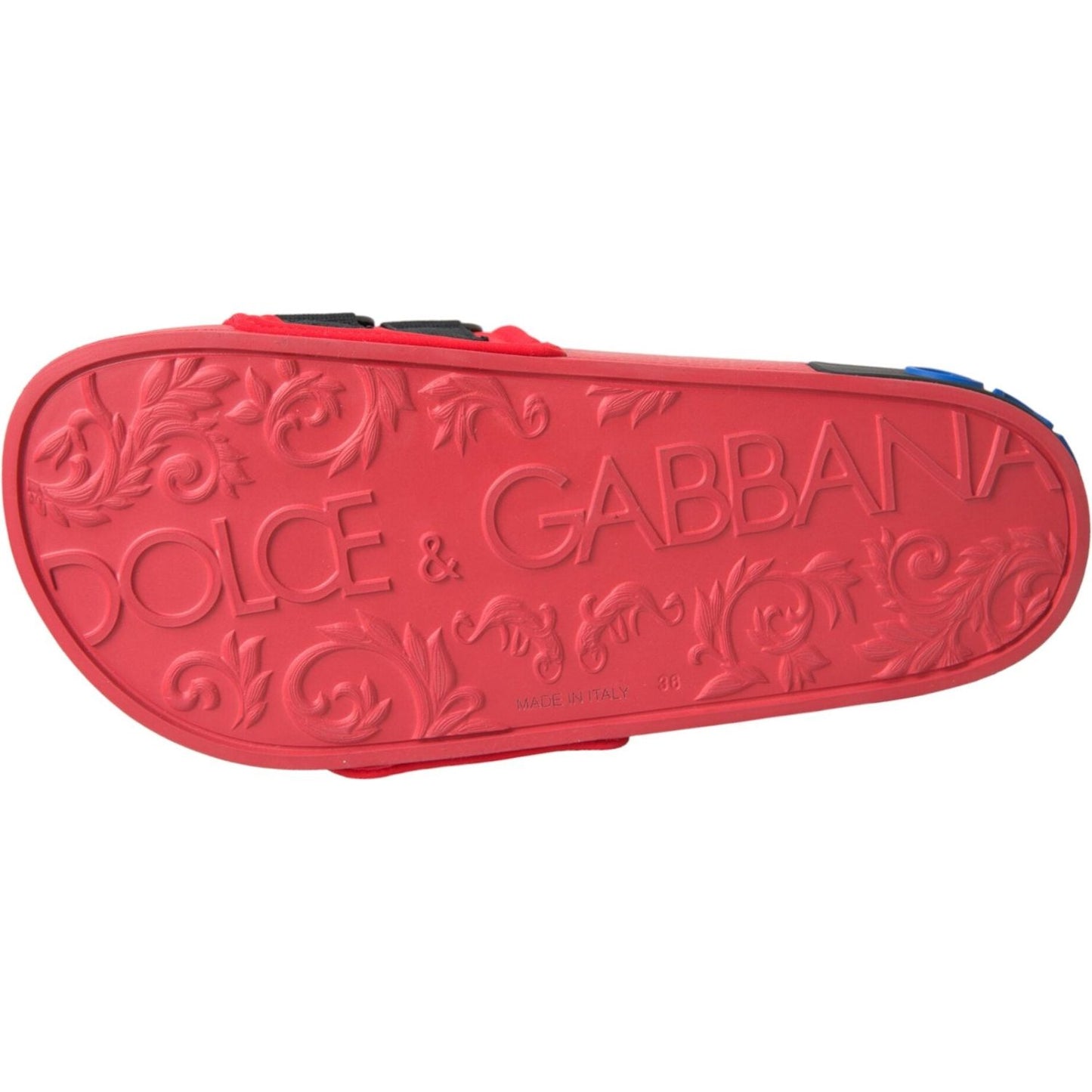 Dolce & Gabbana Red Black Logo Beachwear Flats Sandals Shoes Dolce & Gabbana Maroon