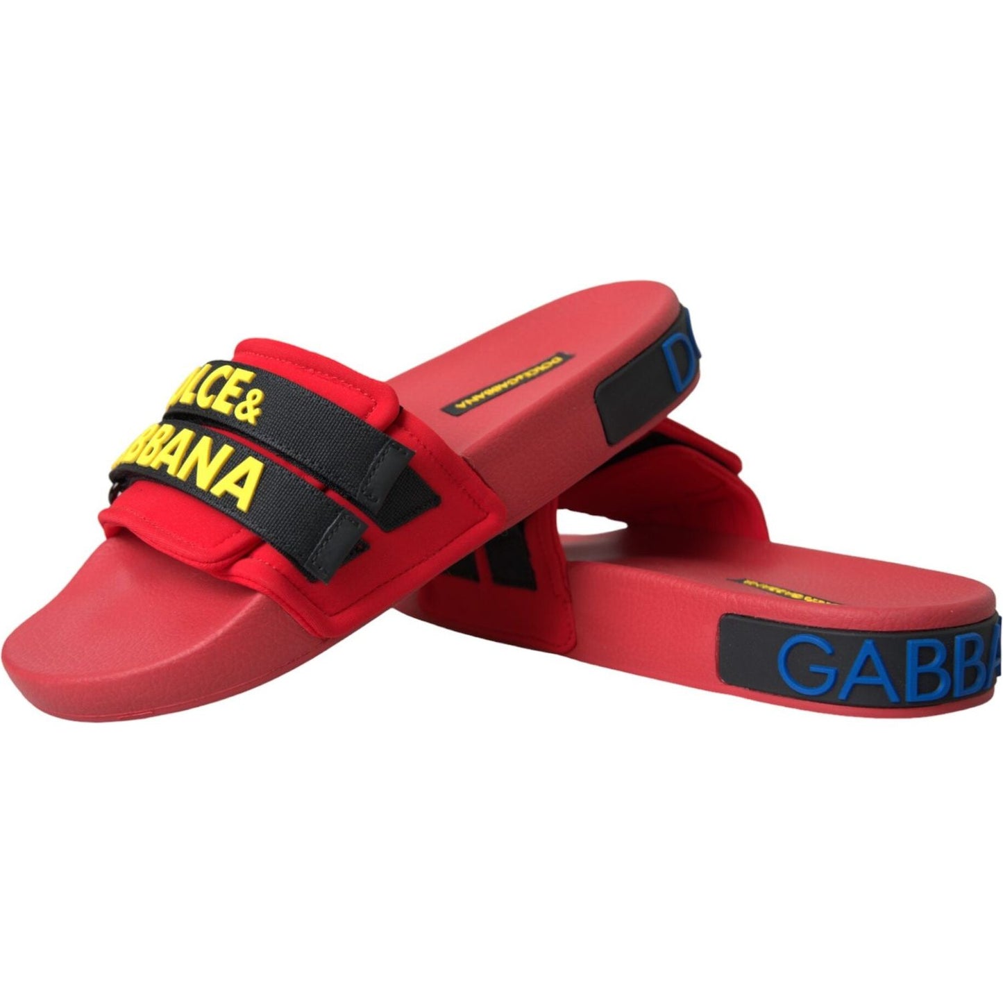 Dolce & Gabbana Red Black Logo Beachwear Flats Sandals Shoes Dolce & Gabbana Maroon