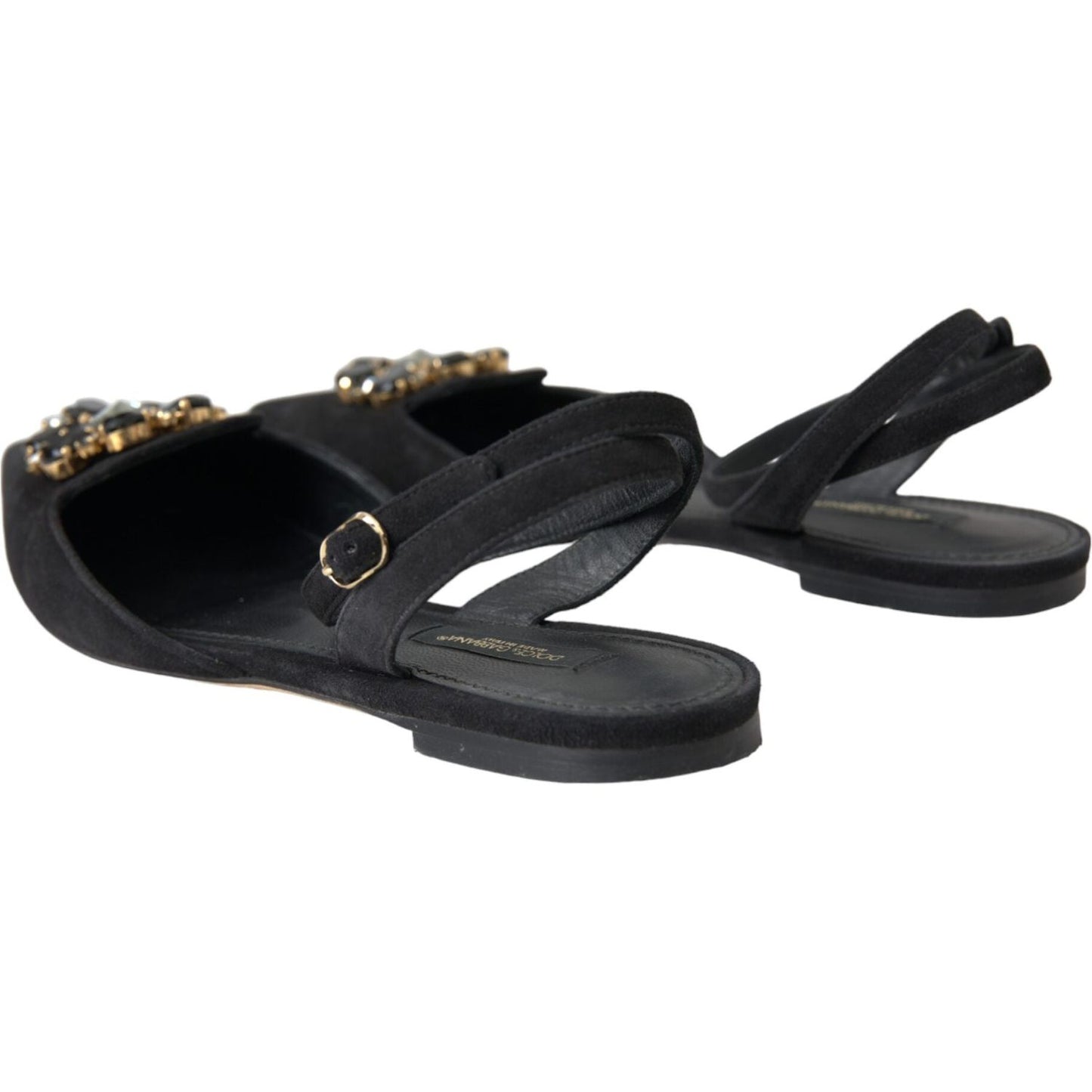 Dolce & Gabbana Black Leather Crystal Slingback Sandals Shoes Dolce & Gabbana Dark Slate Gray