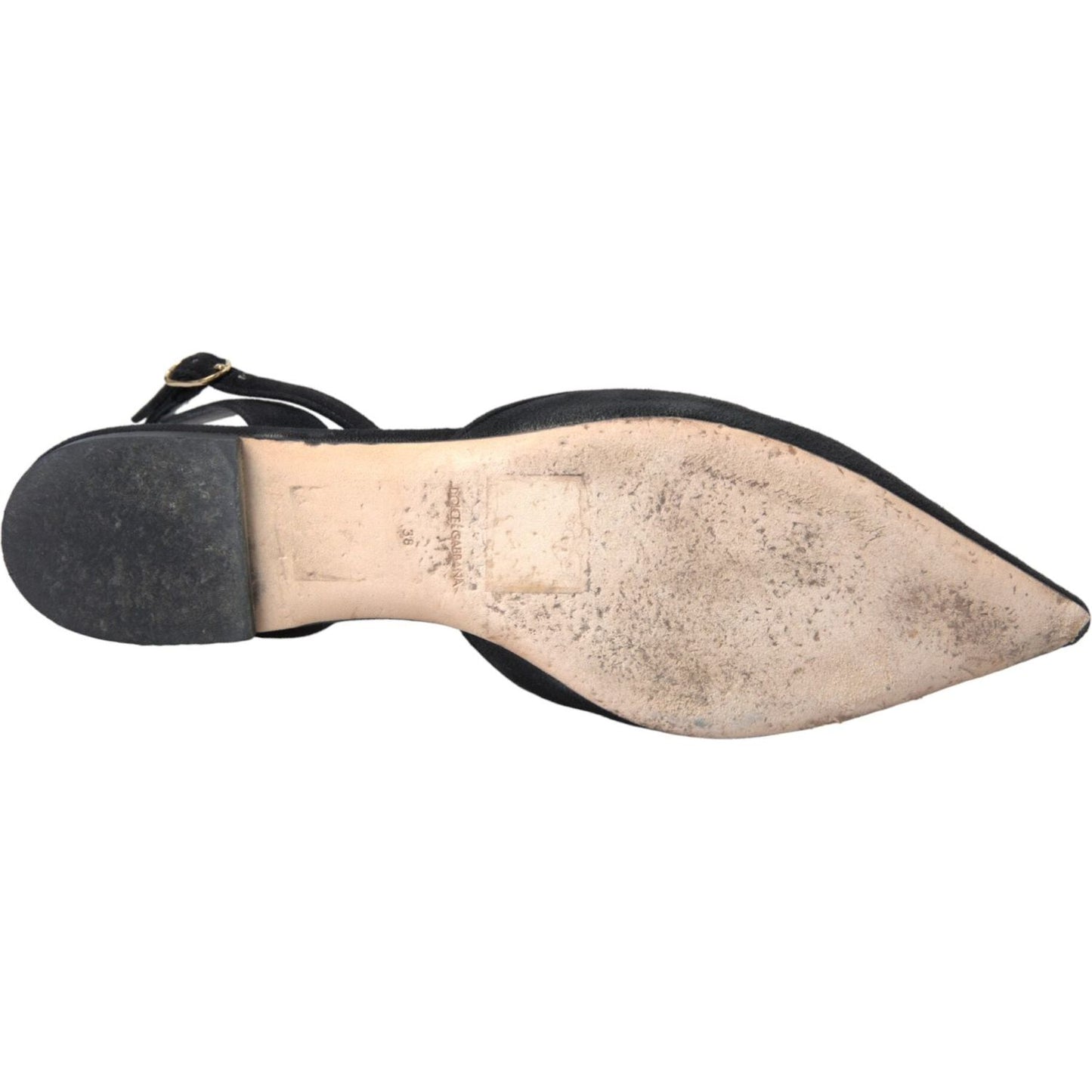 Dolce & Gabbana Black Leather Crystal Slingback Sandals Shoes Dolce & Gabbana Gray