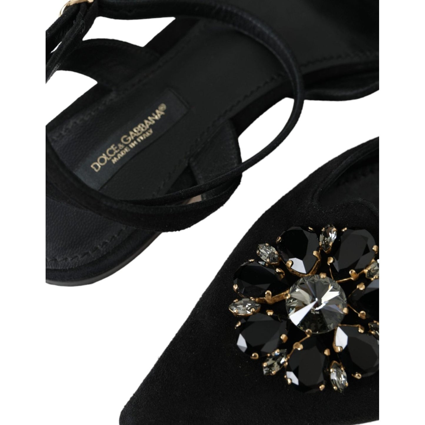 Dolce & Gabbana Black Leather Crystal Slingback Sandals Shoes Dolce & Gabbana Black