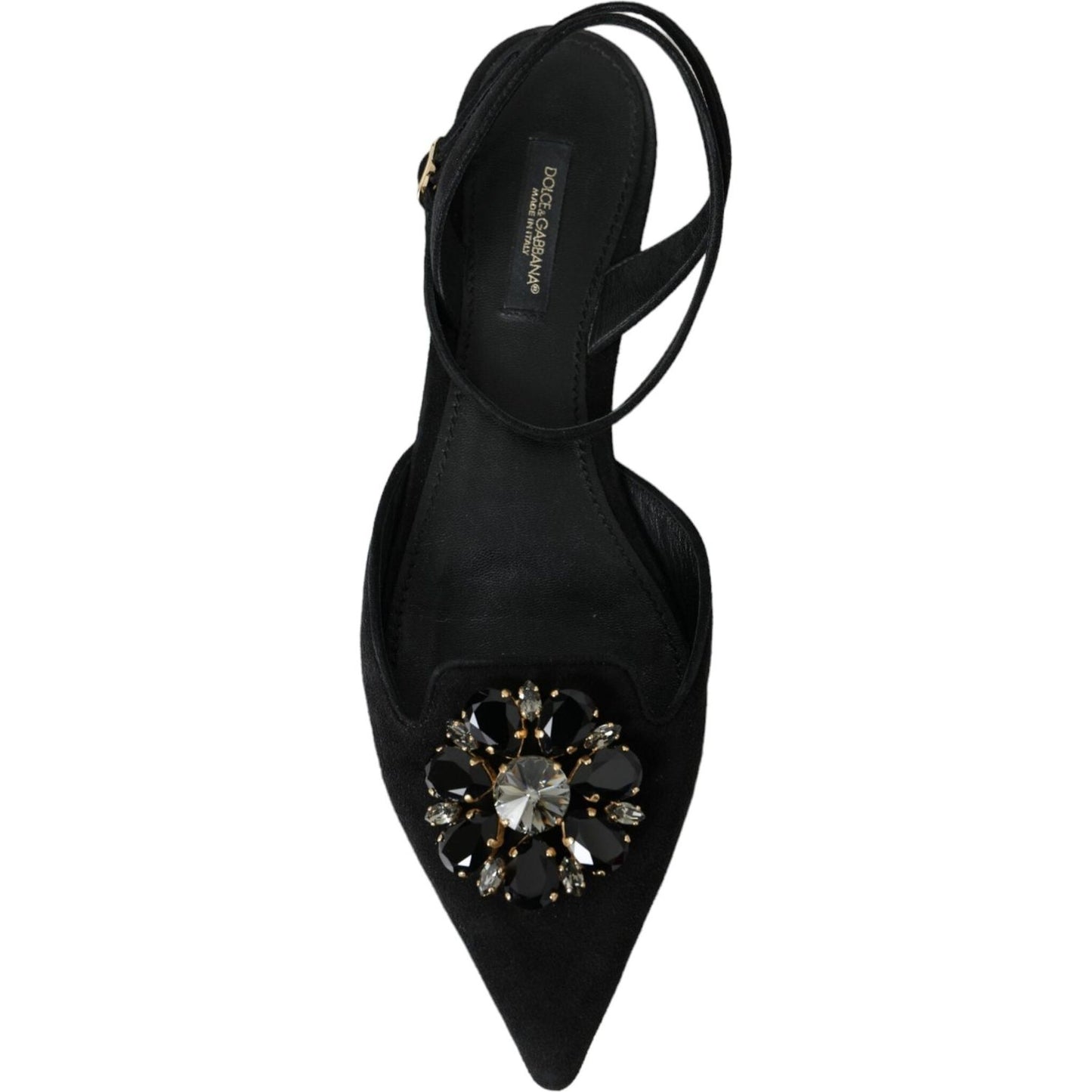 Dolce & Gabbana Black Leather Crystal Slingback Sandals Shoes Dolce & Gabbana Black