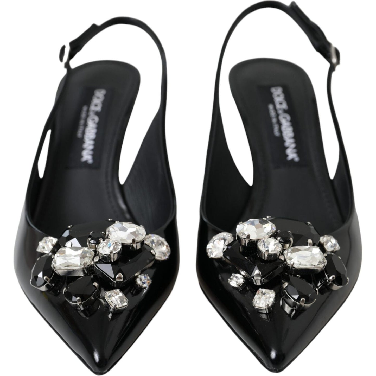 Dolce & Gabbana Black Patent Leather Crystal Slingback Shoes Dolce & Gabbana Dark Slate Gray