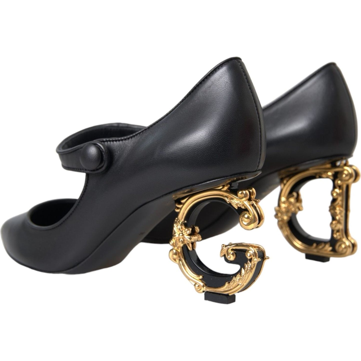 Dolce & Gabbana Black Leather Logo Heels Mary Janes Pumps Shoes Dolce & Gabbana Dark Slate Gray