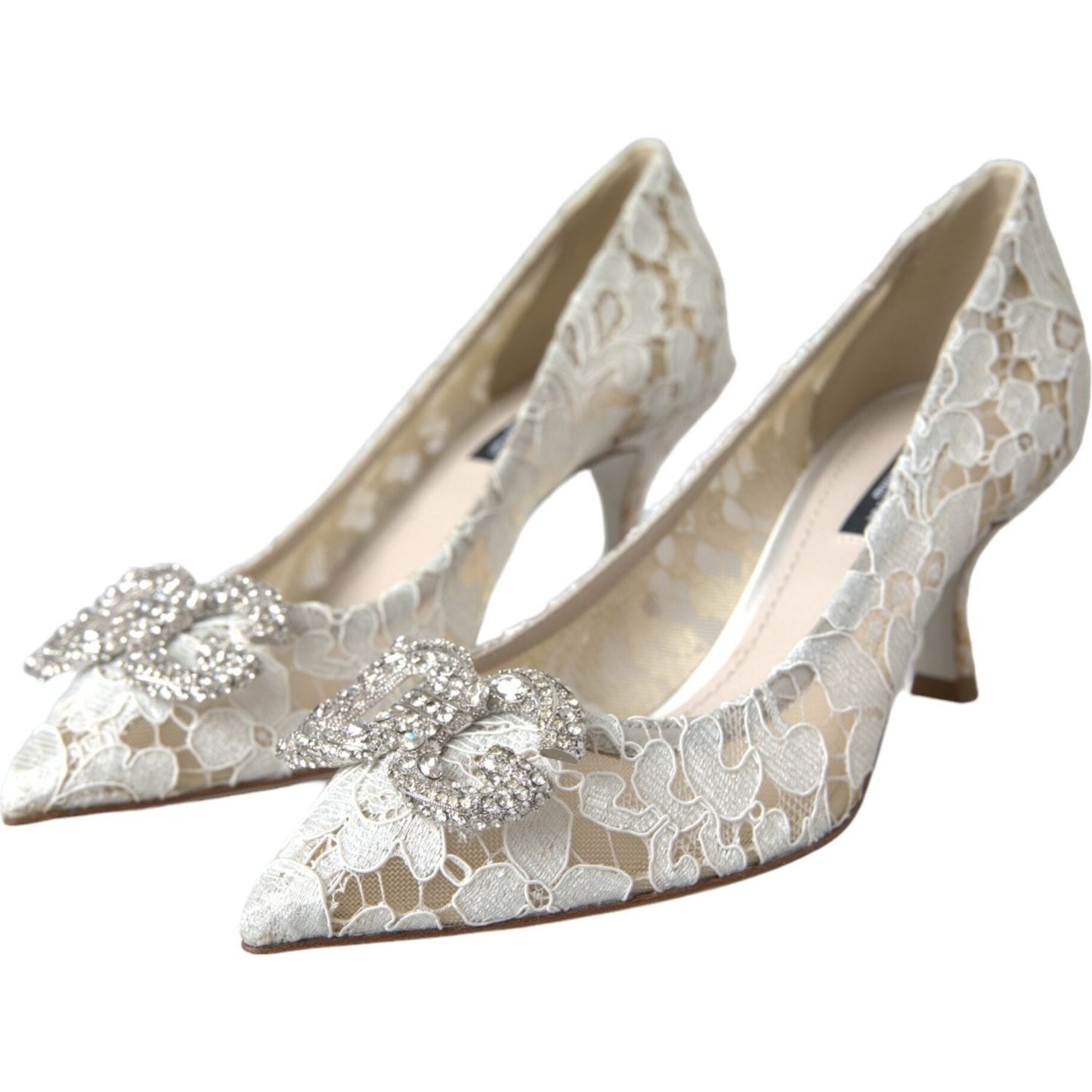 Dolce & Gabbana White Floral Lace DG Crystal Pumps Shoes Dolce & Gabbana Dark Gray