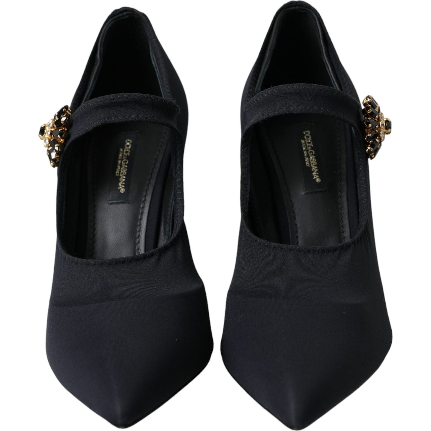 Dolce & Gabbana Black Mary Jane Jersey Crystal Pumps Shoes Dolce & Gabbana Black