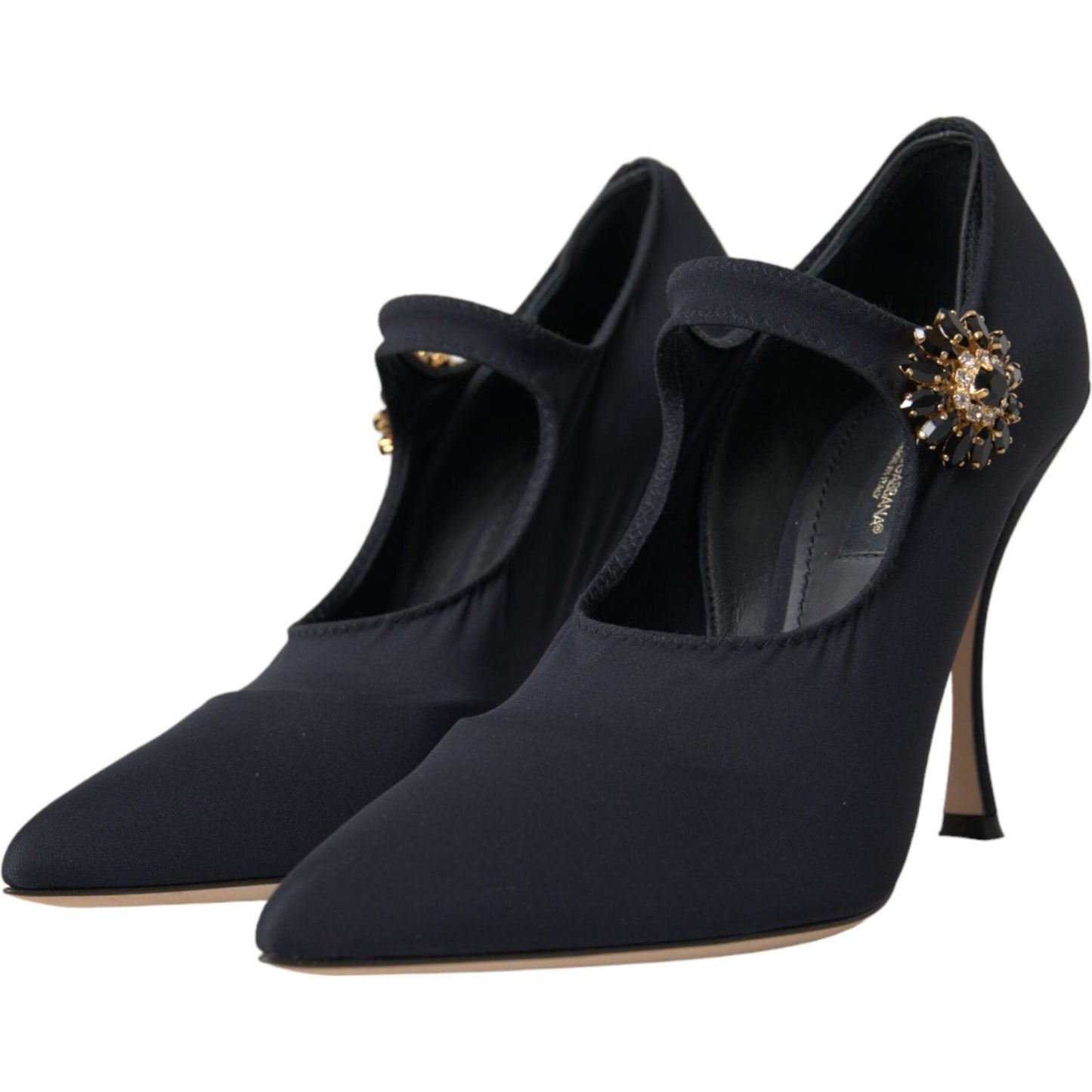 Dolce & Gabbana Black Mary Jane Jersey Crystal Pumps Shoes Dolce & Gabbana Black