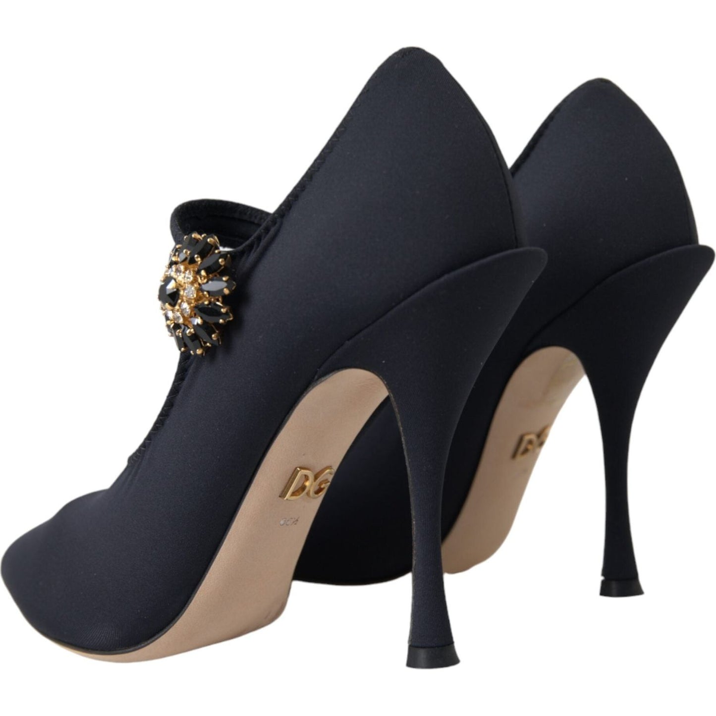 Dolce & Gabbana Black Mary Jane Jersey Crystal Pumps Shoes Dolce & Gabbana Dark Slate Gray