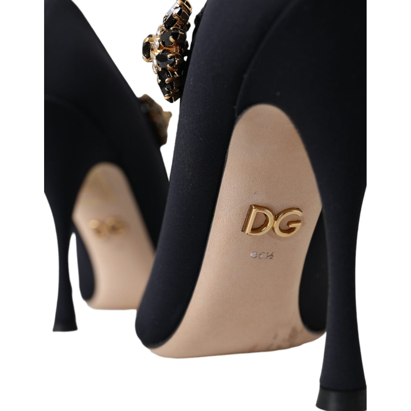 Dolce & Gabbana Black Mary Jane Jersey Crystal Pumps Shoes Dolce & Gabbana Black