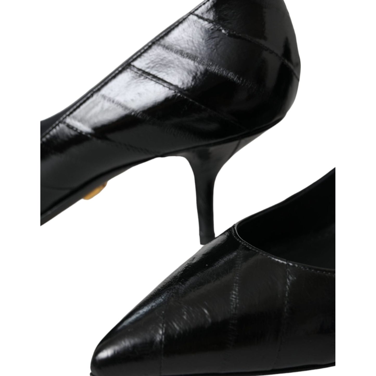 Dolce & Gabbana Black Eel Leather Kitten Heels Pumps Shoes Dolce & Gabbana Black