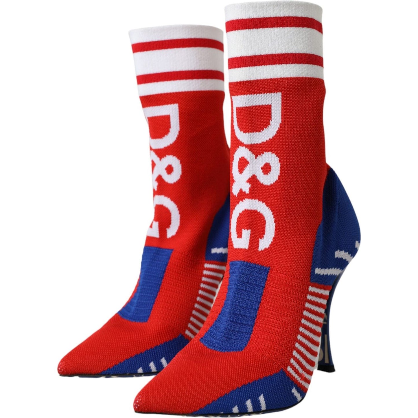 Dolce & Gabbana Red Blue Stretch Sock Style Short Boots Logo Shoes Dolce & Gabbana Firebrick
