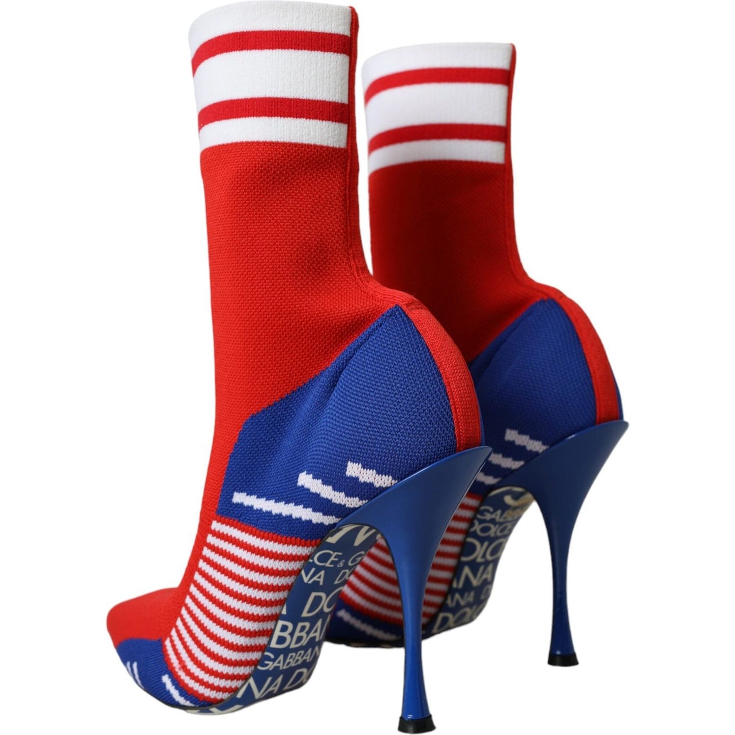Dolce & Gabbana Red Blue Stretch Sock Style Short Boots Logo Shoes Dolce & Gabbana Midnight Blue