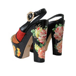 Dolce & Gabbana Multicolor Floral Crystal Platform Sandals Shoes LA10982-37