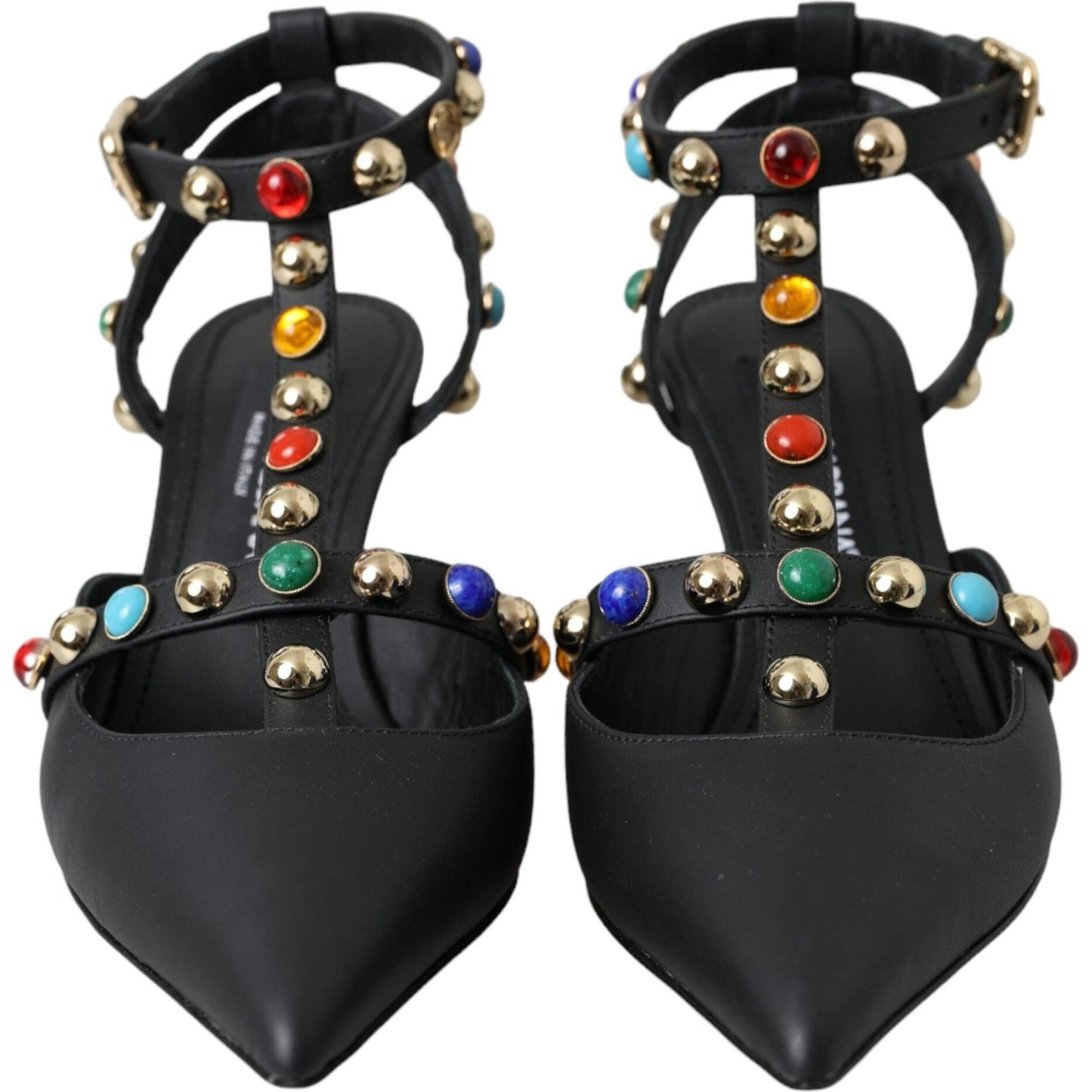 Dolce & Gabbana Black Leather Embellished Heels Sandal Shoes Dolce & Gabbana Dark Slate Gray