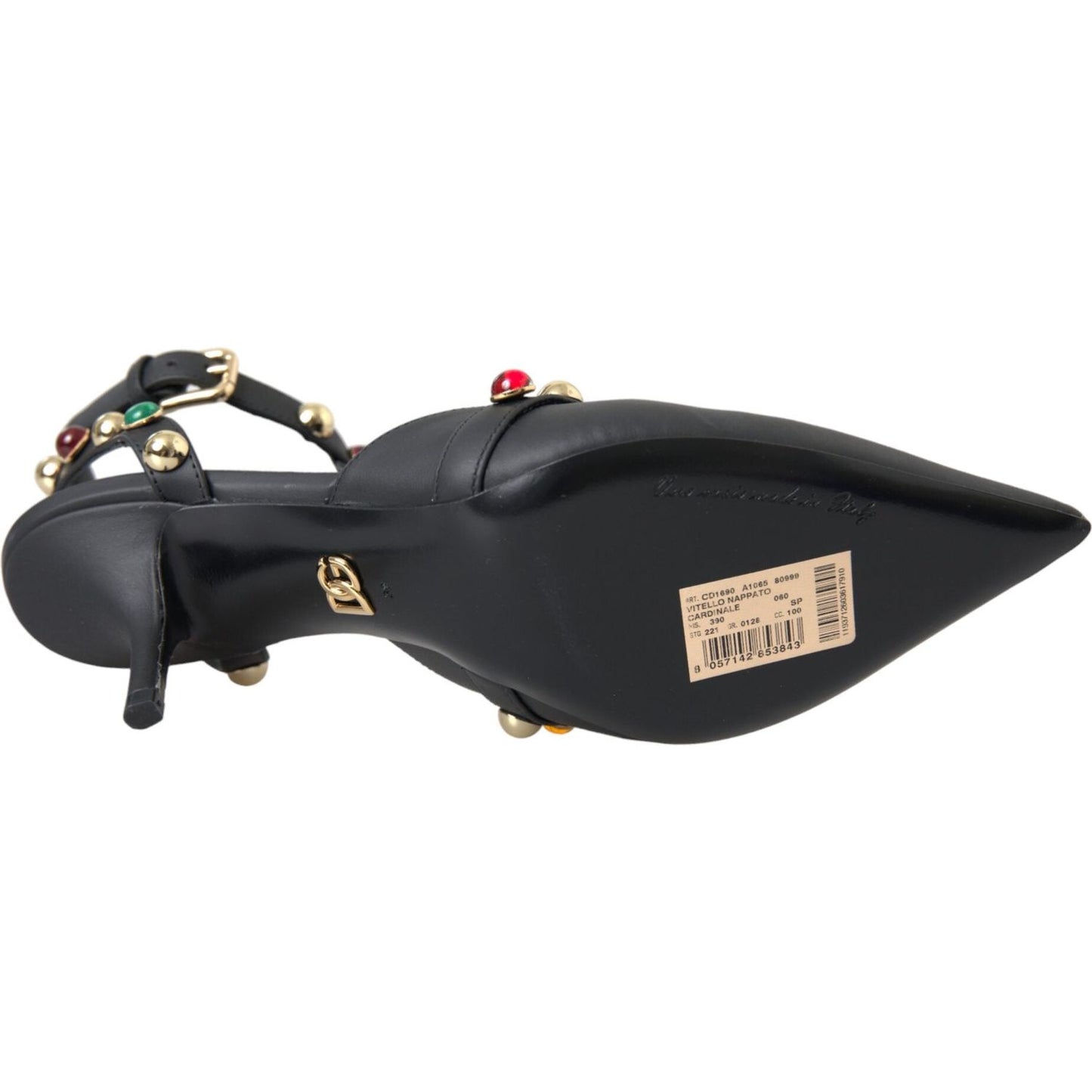 Dolce & Gabbana Black Leather Embellished Heels Sandal Shoes Dolce & Gabbana Dark Slate Gray
