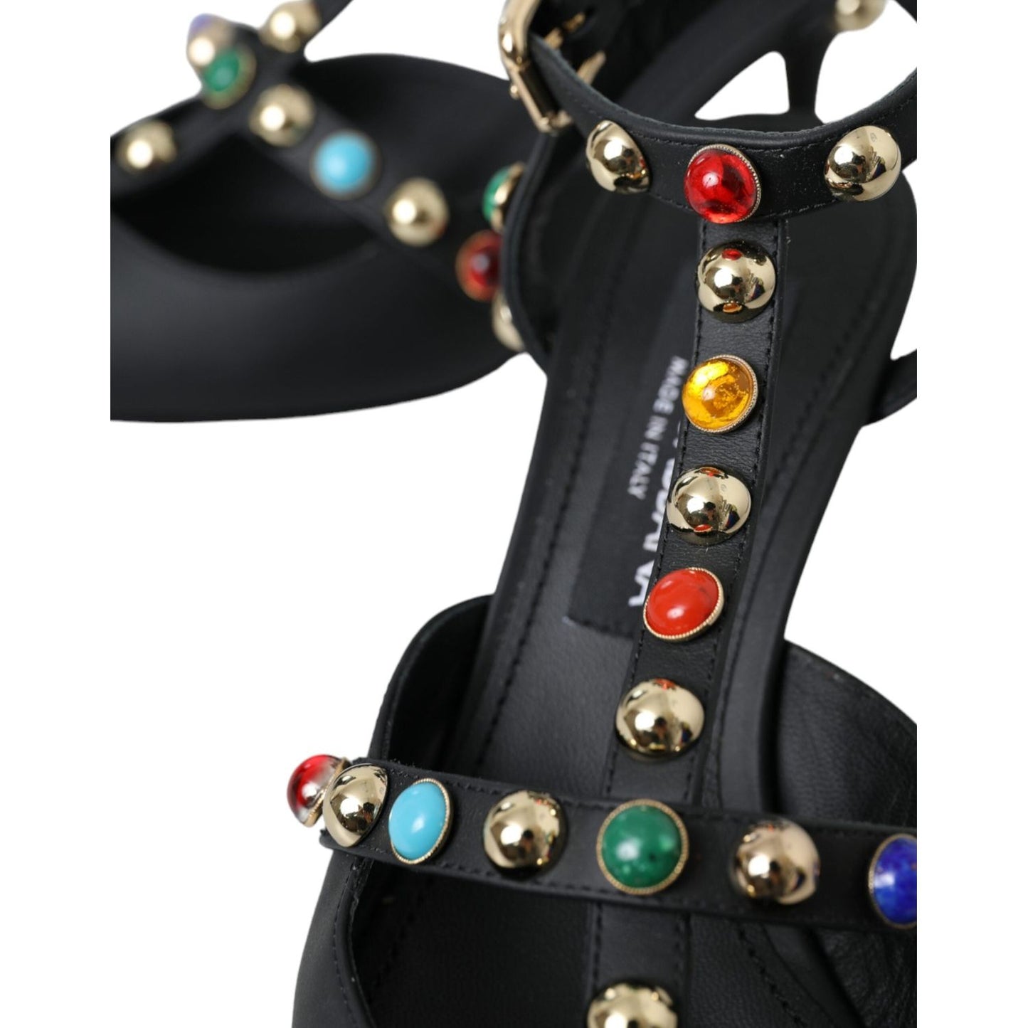 Dolce & Gabbana Black Leather Embellished Heels Sandal Shoes Dolce & Gabbana Dark Slate Gray