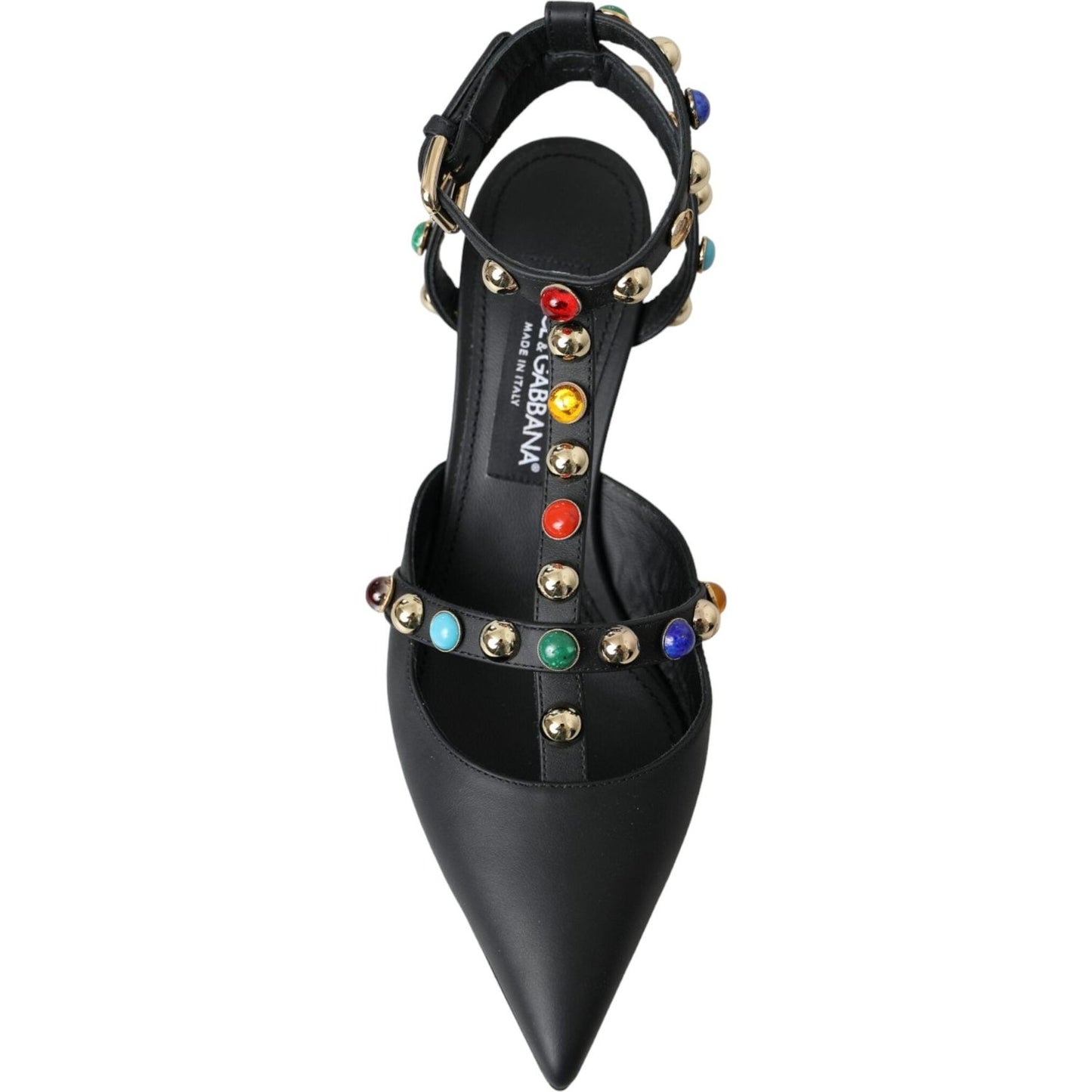 Dolce & Gabbana Black Leather Embellished Heels Sandal Shoes Dolce & Gabbana Dark Slate Gray