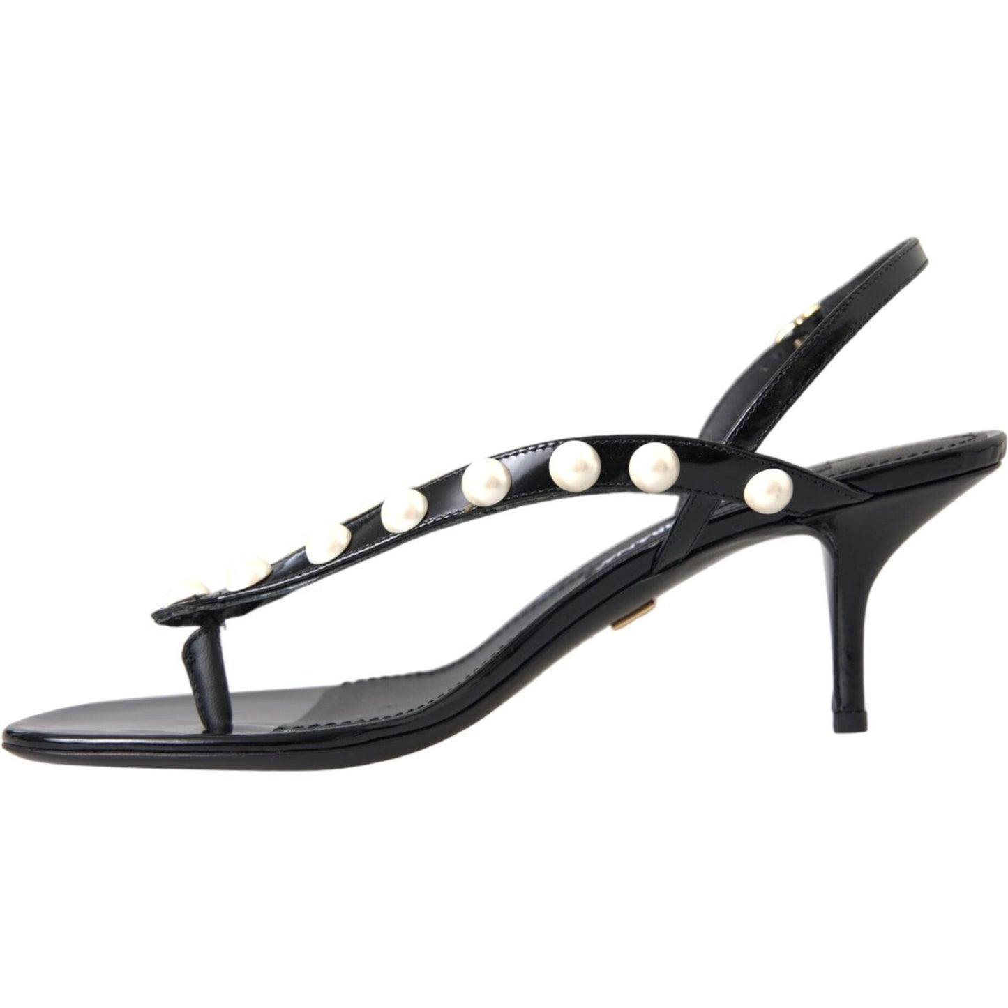 Dolce & Gabbana Black Leather Faux Pearl Heel Sandals Shoes Dolce & Gabbana Dark Slate Gray