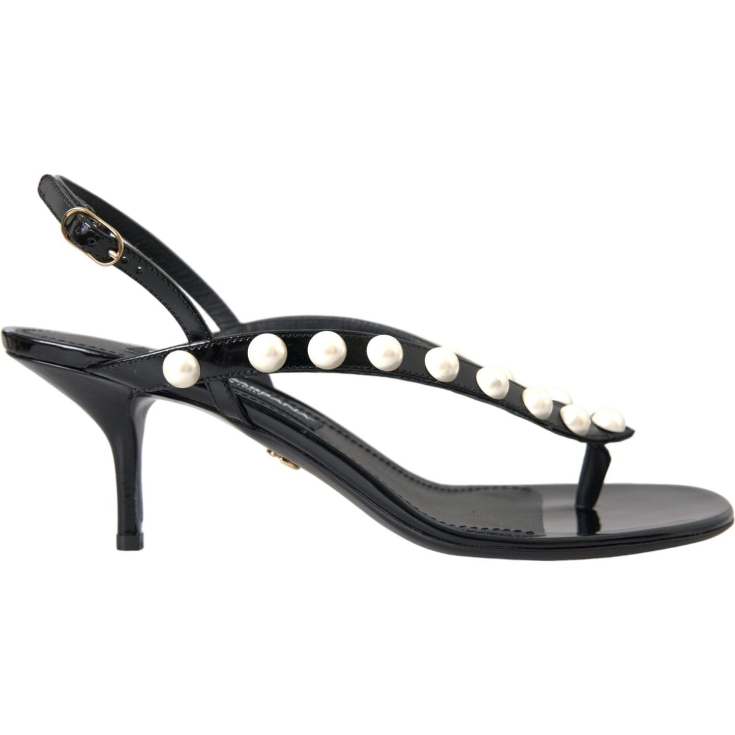 Dolce & Gabbana Black Leather Faux Pearl Heel Sandals Shoes Dolce & Gabbana Dark Slate Gray
