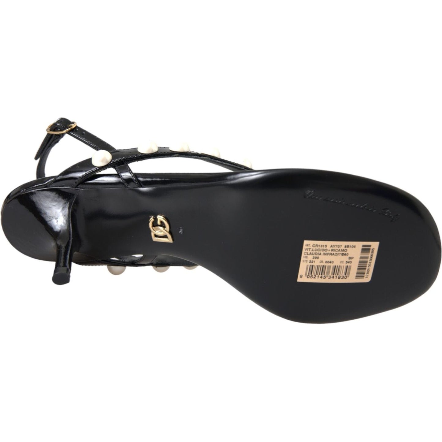 Dolce & Gabbana Black Leather Faux Pearl Heel Sandals Shoes Dolce & Gabbana Dark Slate Gray