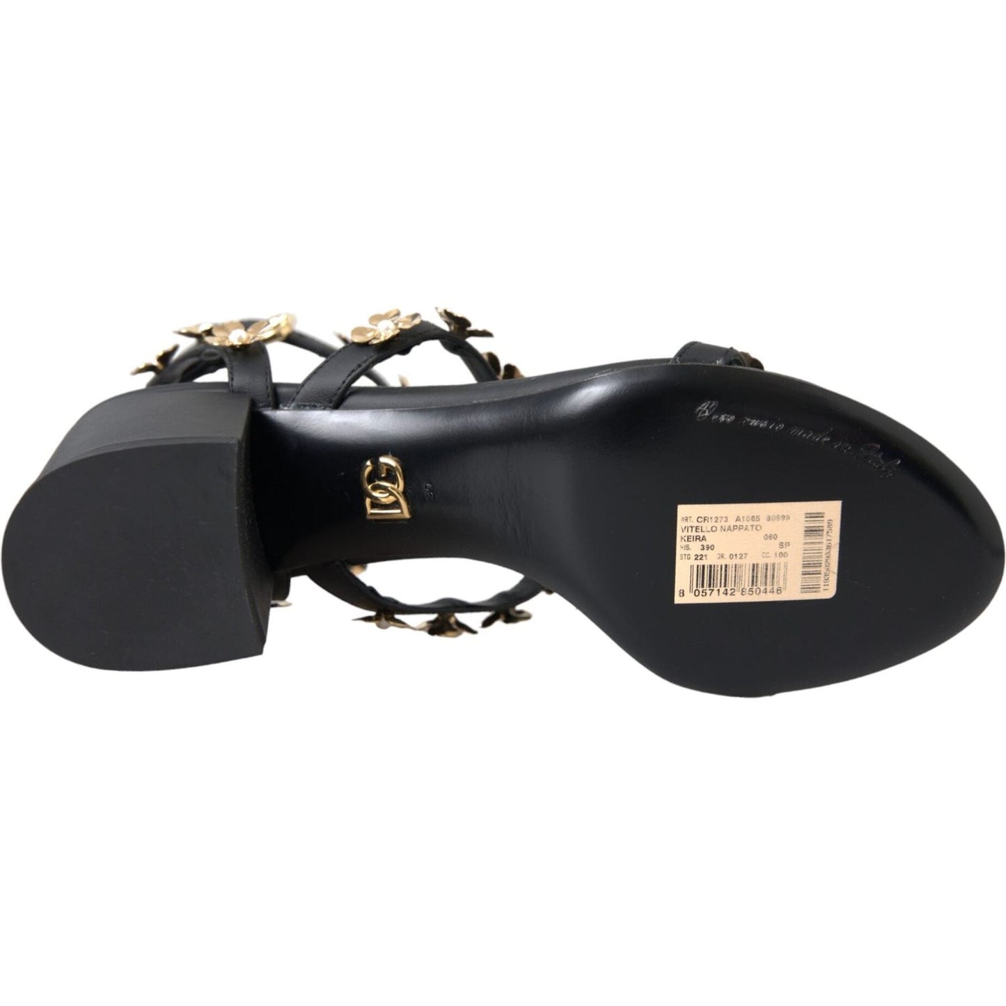 Dolce & Gabbana Black Leather Embellished Heel Sandal Shoes Dolce & Gabbana Dark Slate Gray